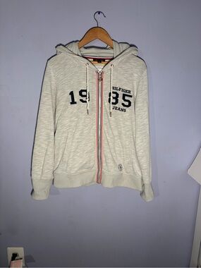 Tommy Hilfiger Light Heather Gray Zip Hoodie with Striped Trim